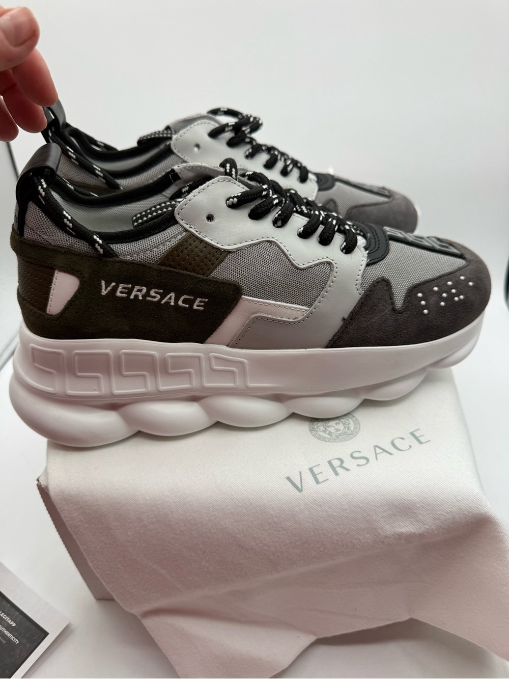 New Versace Chunky Mesh & Suede Sneakers in Gray, olive and White size 40 - Picture 5 of 7